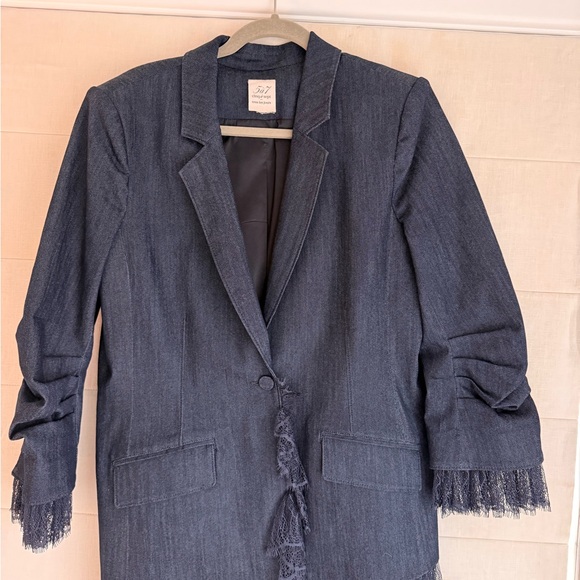 cinq a sept Jackets & Blazers - Cinq a Sept tous les jours Dark Blue Denim Blazer with Lace Trim